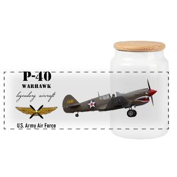 P-40 Warhawk - Boîte à biscuits avec couvercle en bois - blanc - Devant