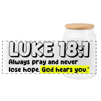 Luke 18:1 | Bible Quote - Panoramic Cookie Jar with Wooden Lid - white - Front
