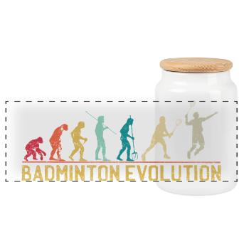 Badminton Evolution Zeitleiste Design - Panorama Keksdose mit Holzdeckel - Weiß - Vorne