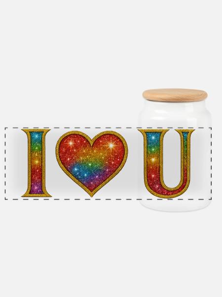 I ♡ U - I LOVE YOU - Panorama Keksdose mit Holzdeckel - Weiß