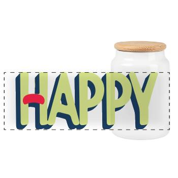 Happy Text Design - Panoramic Cookie Jar with Wooden Lid - white - Front