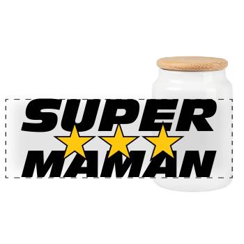 Super Maman - Fête des Mères - Boîte à biscuits avec couvercle en bois - blanc - Devant