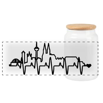 Koeln_skyline_herzschlag - Panoramic Cookie Jar with Wooden Lid - white - Front