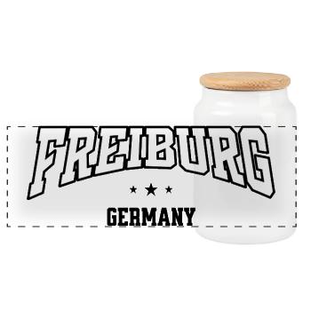 Freiburg Germany College Style - Panorama Keksdose mit Holzdeckel - Weiß - Vorne