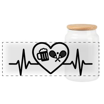 Heart Padel Beer - Panoramic Cookie Jar with Wooden Lid - white - Front