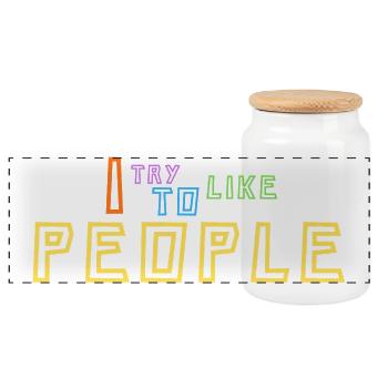 I Try To Like People - Panoramic Cookie Jar with Wooden Lid - white - Front