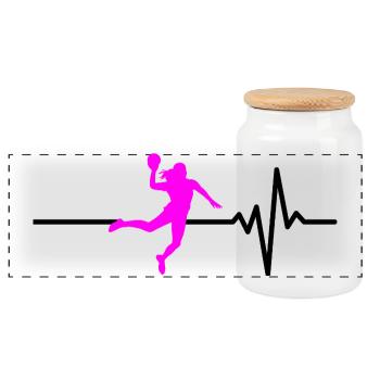 HANDBALL PLAYER HEARTBEAT PINK HANDBALL ADRENALINE - Panoramic Cookie Jar with Wooden Lid - white - Front