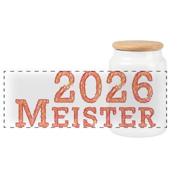 Meister 2026 Meisterschaft - Panorama Keksdose mit Holzdeckel - Weiß - Vorne