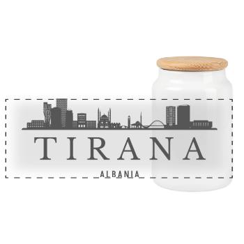 Tirana, Albanie, la silhouette de Tirana - Boîte à biscuits avec couvercle en bois - blanc - Devant