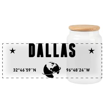 Dallas, Texas Koordinaten Planet Erde - Panorama Keksdose mit Holzdeckel - Weiß - Vorne