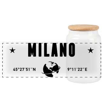 Milan Italy Coordinates Planet Earth - Panoramic Cookie Jar with Wooden Lid - white - Front