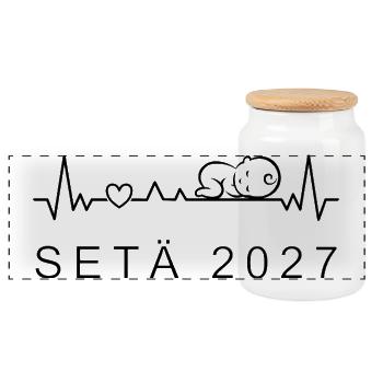 Onkel 2027 Herzschlag Schwangerschaft Finnisch - Panorama Keksdose mit Holzdeckel - Weiß - Vorne