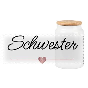 Schwester Herz Geschenk Familie Liebe - Panorama Keksdose mit Holzdeckel - Weiß - Vorne