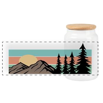 Camping Wald Berg Retro  - Panorama Keksdose mit Holzdeckel - Weiß - Vorne