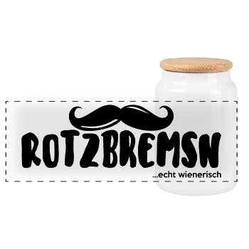 rotzbremsn... echt wienerisch - Panorama Keksdose mit Holzdeckel - Weiß - Vorne