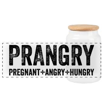 PRANGRY Pregnant Angry Hungry lustiges Geschenk - Panorama Keksdose mit Holzdeckel - Weiß - Vorne