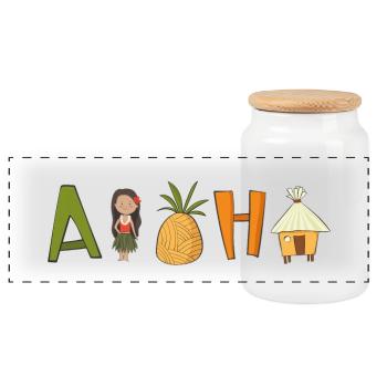 aloha - Panoramic Cookie Jar with Wooden Lid - white - Front