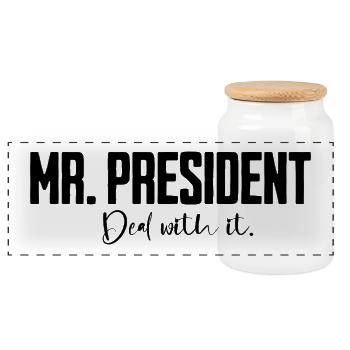 Mr President Saying - Panoramic Cookie Jar with Wooden Lid - white - Front