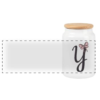 Initial Letter Y Ribbon - Panoramic Cookie Jar with Wooden Lid - white - Front