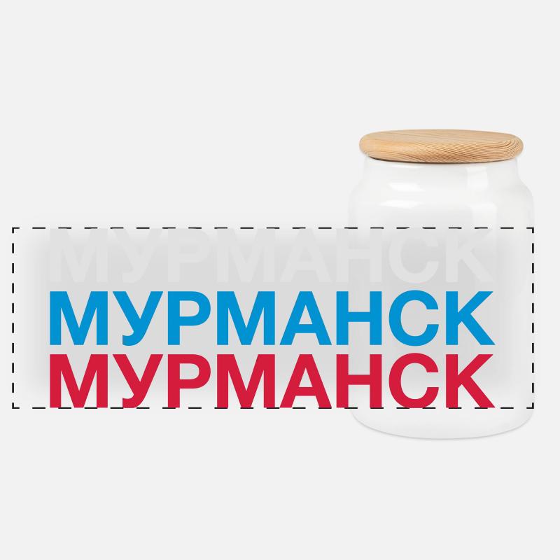 MURMANSK Russland Flagge Kyrillisch - Panorama Keksdose mit Holzdeckel - Weiß