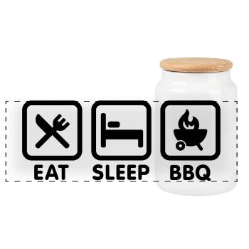EAT - SLEEP - BBQ - Panoramic Cookie Jar with Wooden Lid - white - Front