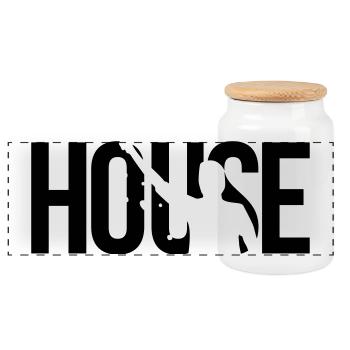 house - Panoramic Cookie Jar with Wooden Lid - white - Front