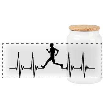 Runner EKG, pulse, heartbeat, runner, running, run - Panoramic Cookie Jar with Wooden Lid - white - Front