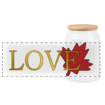 Love Maple Leaf of Canada - Panoramic Cookie Jar with Wooden Lid - white - Front