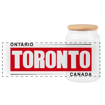 Toronto Bold Red Black Logo - Panoramic Cookie Jar with Wooden Lid - white - Front