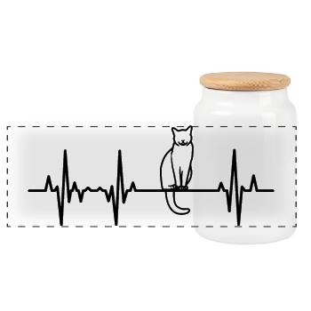 Katze EKG Herzschlag - Panorama Keksdose mit Holzdeckel - Weiß - Vorne