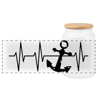 Ancre pouls ECG symbole battement de cœur lac capitaine icône - Boîte à biscuits avec couvercle en bois - blanc - Devant