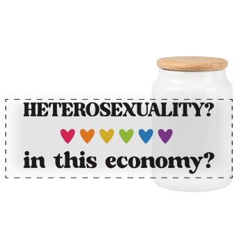 Mois de la fierté LGBT - Hétérosexualité ? Dans cette économie - Boîte à biscuits avec couvercle en bois - blanc - Devant