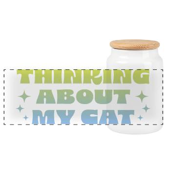 Thinking About My Cat - Panoramic Cookie Jar with Wooden Lid - white - Front
