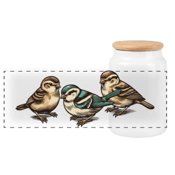Trois petits oiseaux - Boîte à biscuits avec couvercle en bois - blanc - Devant