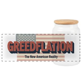 Greed Flation Patriotic Design - Panoramic Cookie Jar with Wooden Lid - white - Front
