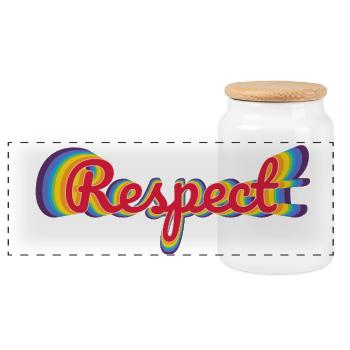 Respect in rainbow design - Panoramic Cookie Jar with Wooden Lid - white - Front