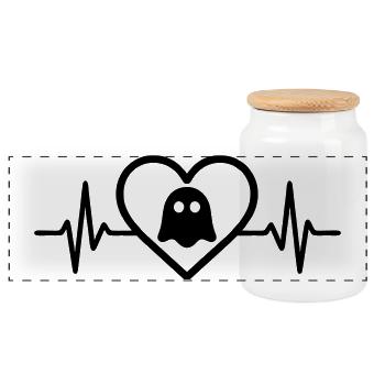 Heart Halloween Ghost - Panoramic Cookie Jar with Wooden Lid - white - Front