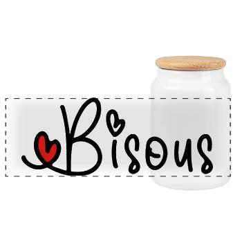 Cœur Rouge Bisous ligne Minimale Noire - Boîte à biscuits avec couvercle en bois - blanc - Devant