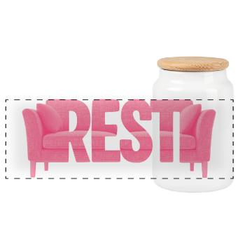 Rest Typography Sofa Pink Design - Panoramic Cookie Jar with Wooden Lid - white - Front