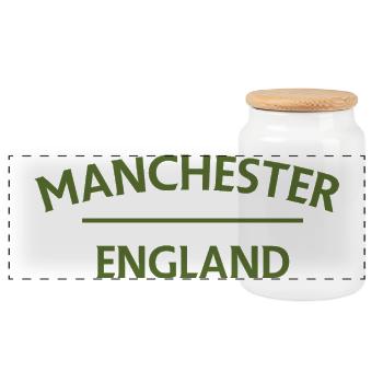 Manchester – England Lyric Design - Panorama Keksdose mit Holzdeckel - Weiß - Vorne