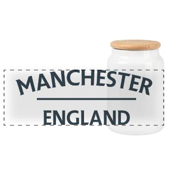 Manchester – England Lyric Design - Panoramic Cookie Jar with Wooden Lid - white - Front