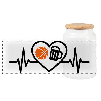 Herz Basketball Bier - Panorama Keksdose mit Holzdeckel - Weiß - Vorne