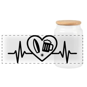 Bière de surf au cœur - Boîte à biscuits avec couvercle en bois - blanc - Devant