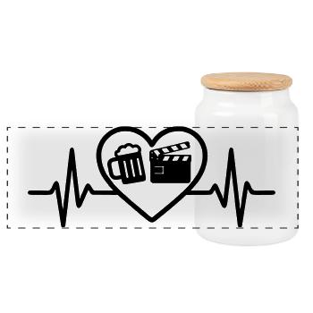 Cœur Bière Cinéma Humour - Boîte à biscuits avec couvercle en bois - blanc - Devant
