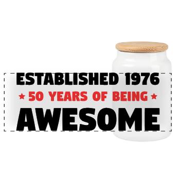Established 1976 50 Years Awesome Birthday - Panoramic Cookie Jar with Wooden Lid - white - Front