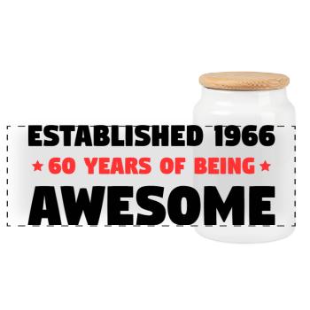 Established 1966 60 Years Awesome Birthday - Panoramic Cookie Jar with Wooden Lid - white - Front