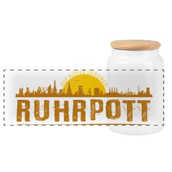 Ruhrpott Skyline - Panorama Keksdose mit Holzdeckel - Weiß - Vorne