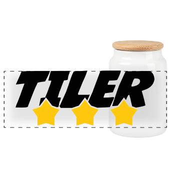 Tiler – pro tile laying precision trade - Panoramic Cookie Jar with Wooden Lid - white - Front