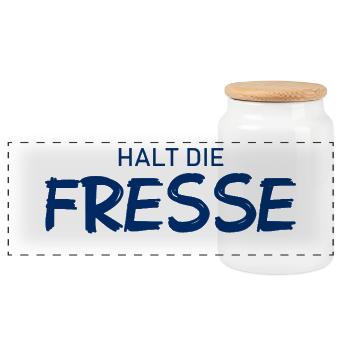 Halt die Fresse - Cooler Spruch - Panorama Keksdose mit Holzdeckel - Weiß - Vorne