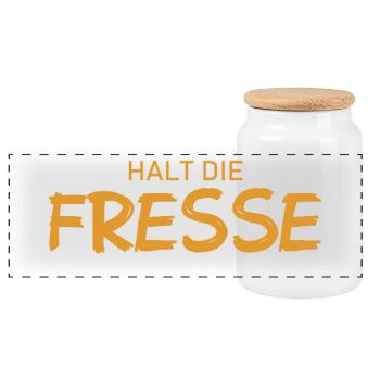 Halt die Fresse - Cooler Spruch - Panorama Keksdose mit Holzdeckel - Weiß - Vorne